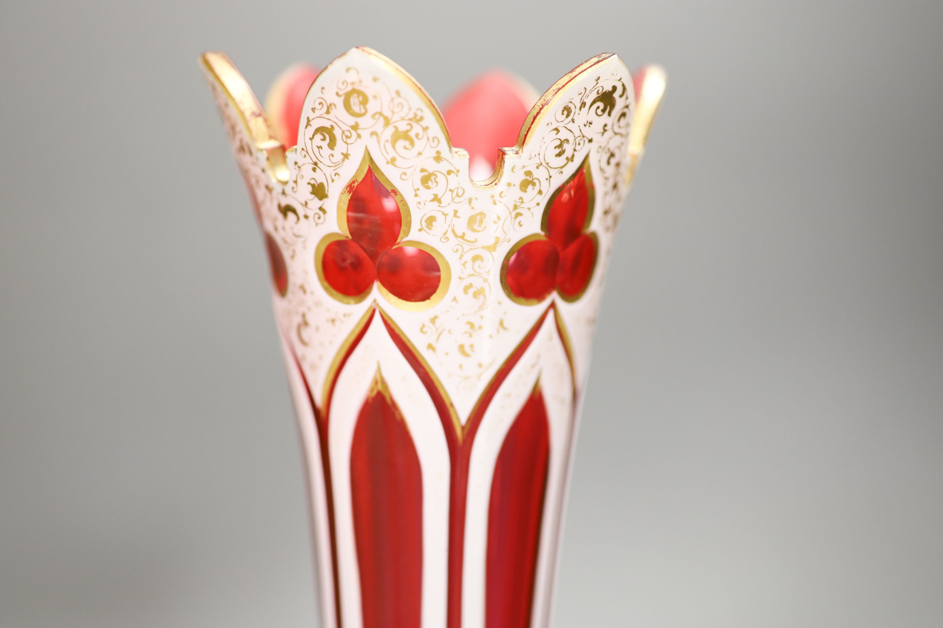 A Bohemian overlaid ruby glass vase, 31cm